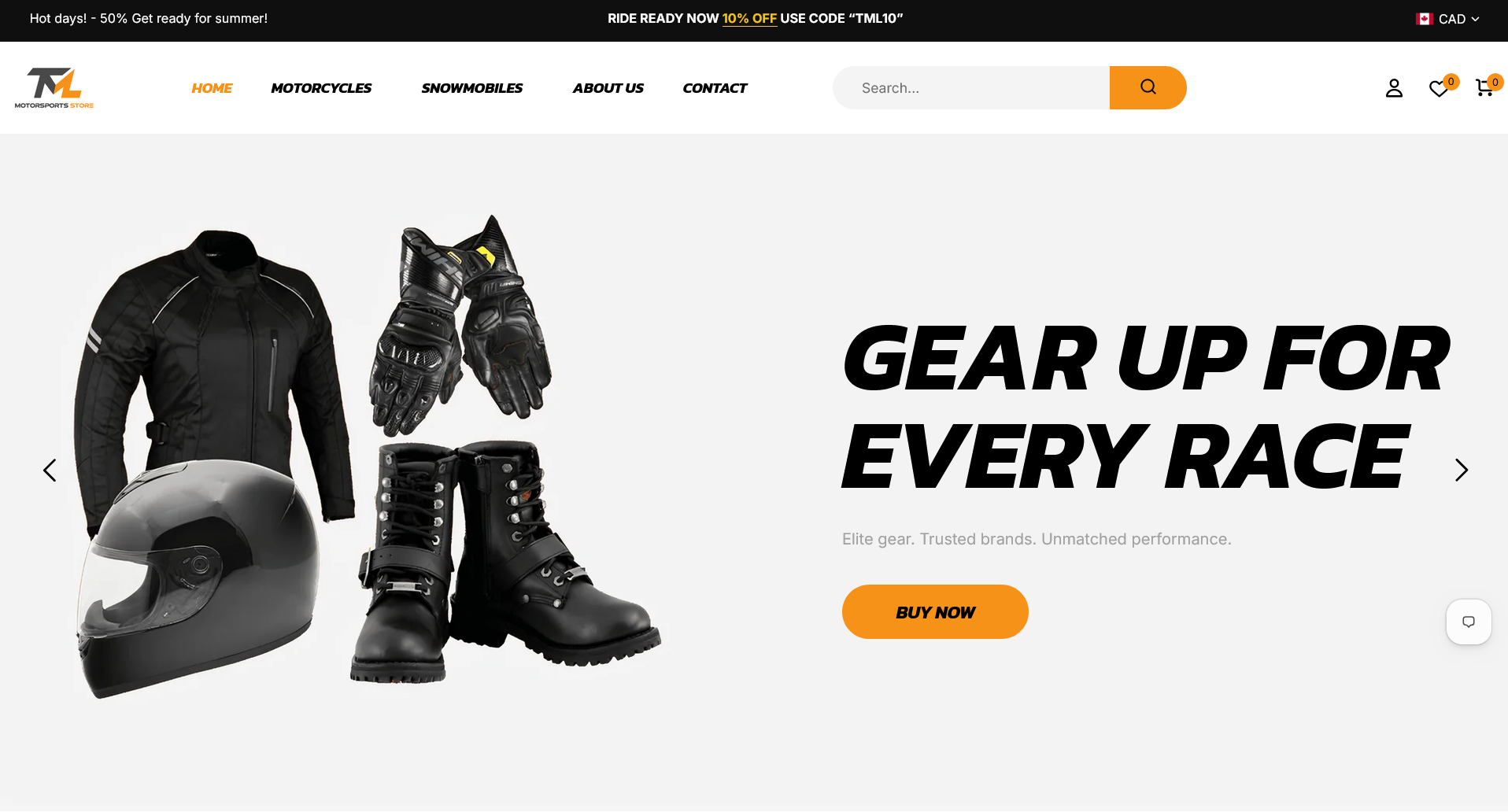 TML Motorsports ecommerce website